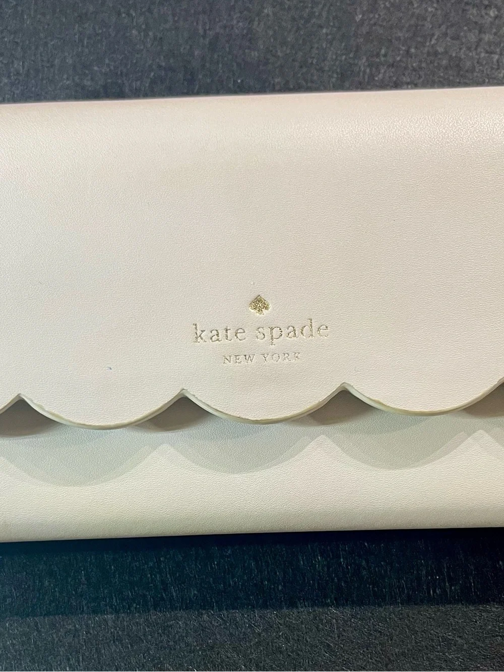 kate spade Scalloped-Edge Wallet Clutch in Cream with Gold Logo